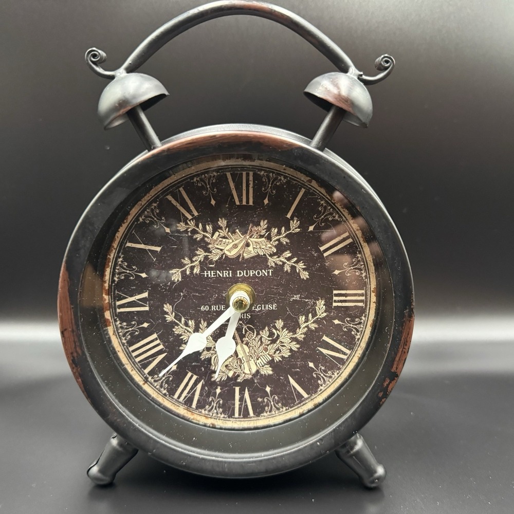 Home Goods Vintage Retro French Style Double Bell Clock, Henri Dupont Black rust